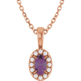14K Gold Emerald Lab-Grown Alexandrite Halo-Style Necklace or Pendant - Rose Gold