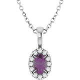 14K Gold Emerald Lab-Grown Alexandrite Halo-Style Necklace or Pendant - White Gold