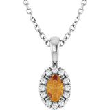 Platinum Emerald Natural Citrine Halo-Style Necklace or Pendant