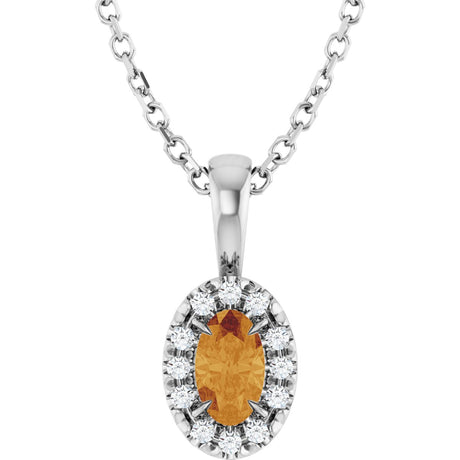 14K Gold Emerald Natural Citrine Halo-Style Necklace or Pendant - White Gold