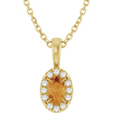 14K Gold Emerald Natural Citrine Halo-Style Necklace or Pendant - Yellow Gold