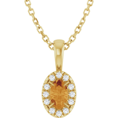 14K Gold Emerald Natural Citrine Halo-Style Necklace or Pendant - Yellow Gold