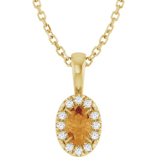 14K Gold Emerald Natural Citrine Halo-Style Necklace or Pendant - Yellow Gold