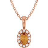 14K Gold Emerald Natural Citrine Halo-Style Necklace or Pendant - Rose Gold