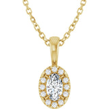 14K Gold Emerald Natural White Sapphire Halo-Style Necklace or Pendant - Yellow Gold