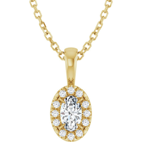 14K Gold Emerald Natural White Sapphire Halo-Style Necklace or Pendant - Yellow Gold