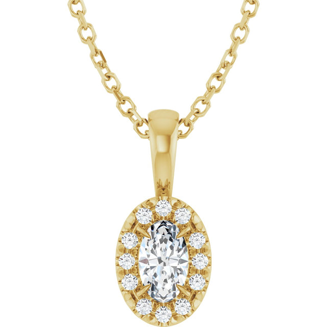 14K Gold Emerald Natural White Sapphire Halo-Style Necklace or Pendant - Yellow Gold