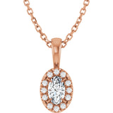 14K Gold Emerald Natural White Sapphire Halo-Style Necklace or Pendant - Rose Gold