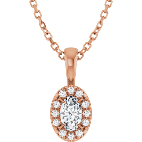 14K Gold Emerald Natural White Sapphire Halo-Style Necklace or Pendant - Rose Gold