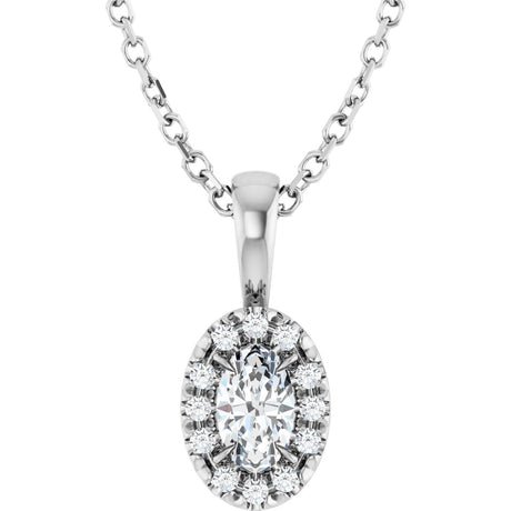 14K Gold Emerald Natural White Sapphire Halo-Style Necklace or Pendant - White Gold