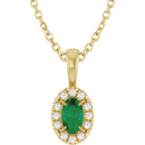 14K Gold Emerald Natural Emerald Halo-Style Necklace or Pendant - Yellow Gold