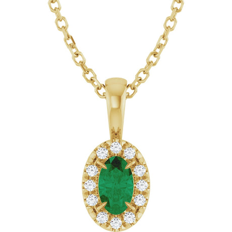 14K Gold Emerald Lab-Grown Emerald Halo-Style Necklace or Pendant - Yellow Gold