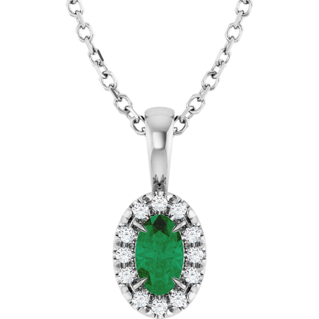 Platinum Emerald Natural Emerald Halo-Style Necklace or Pendant