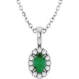 14K Gold Emerald Lab-Grown Emerald Halo-Style Necklace or Pendant - White Gold