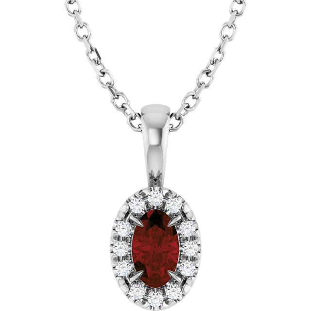 14K Gold Emerald Natural Mozambique Garnet Halo-Style Necklace or Pendant - White Gold