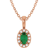 14K Gold Emerald Natural Emerald Halo-Style Necklace or Pendant - Rose Gold