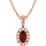 14K Gold Emerald Natural Mozambique Garnet Halo-Style Necklace or Pendant - Rose Gold