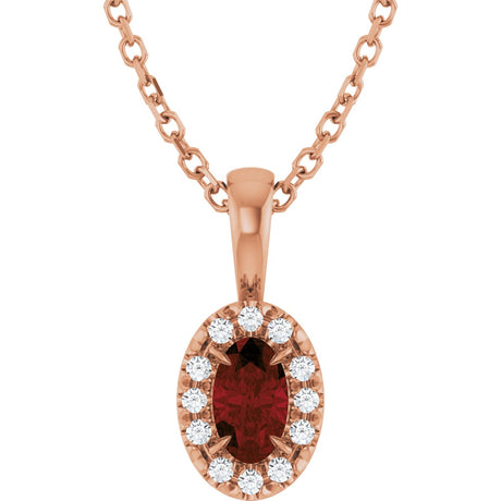14K Gold Emerald Natural Mozambique Garnet Halo-Style Necklace or Pendant - Rose Gold