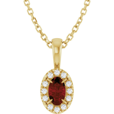 14K Gold Emerald Natural Mozambique Garnet Halo-Style Necklace or Pendant - Yellow Gold