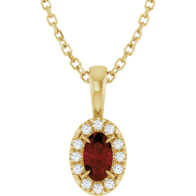14K Gold Emerald Natural Mozambique Garnet Halo-Style Necklace or Pendant - Yellow Gold