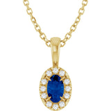 14K Gold Emerald Natural Blue Sapphire Halo-Style Necklace or Pendant - Yellow Gold