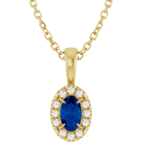 14K Gold Emerald Natural Blue Sapphire Halo-Style Necklace or Pendant - Yellow Gold