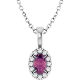 14K Gold Emerald Natural Pink Tourmaline Halo-Style Necklace or Pendant - White Gold