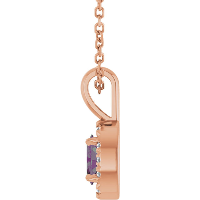 14K Gold Emerald Lab-Grown Alexandrite Halo-Style Necklace or Pendant - Rose Gold - view 3