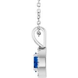 14K Gold Emerald Lab-Grown Blue Sapphire Halo-Style Necklace or Pendant - White Gold - view 3