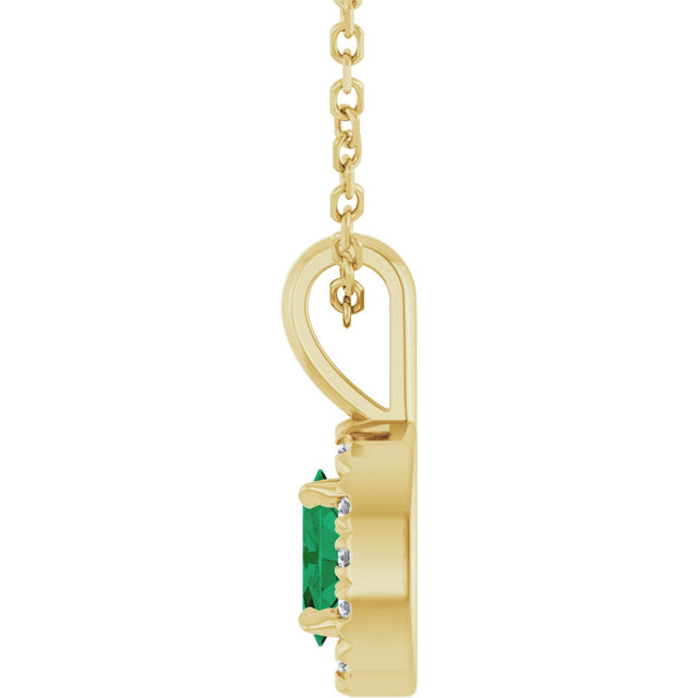 14K Gold Emerald Natural Emerald Halo-Style Necklace or Pendant - Yellow Gold - view 3