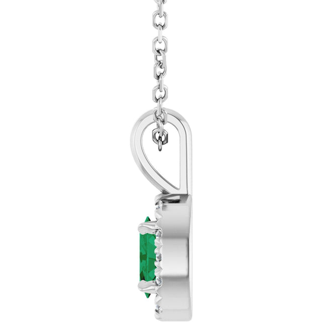 14K Gold Emerald Natural Emerald Halo-Style Necklace or Pendant - White Gold - view 3