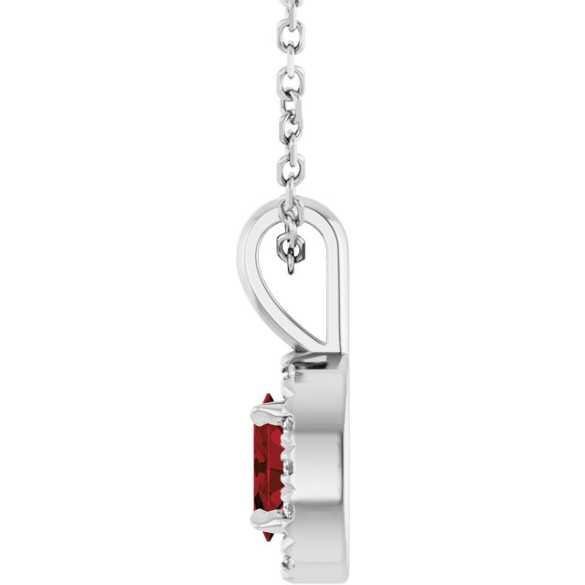 14K Gold Emerald Natural Mozambique Garnet Halo-Style Necklace or Pendant - White Gold - view 3
