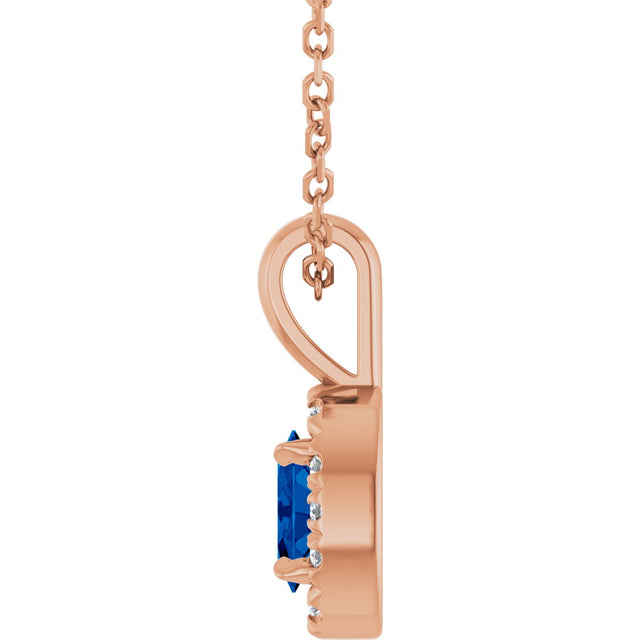 14K Gold Emerald Natural Blue Sapphire Halo-Style Necklace or Pendant - Rose Gold - view 3