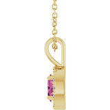 14K Gold Emerald Natural Pink Tourmaline Halo-Style Necklace or Pendant - Yellow Gold - view 3