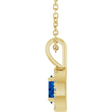 14K Gold Emerald Natural Blue Sapphire Halo-Style Necklace or Pendant - Yellow Gold - view 3