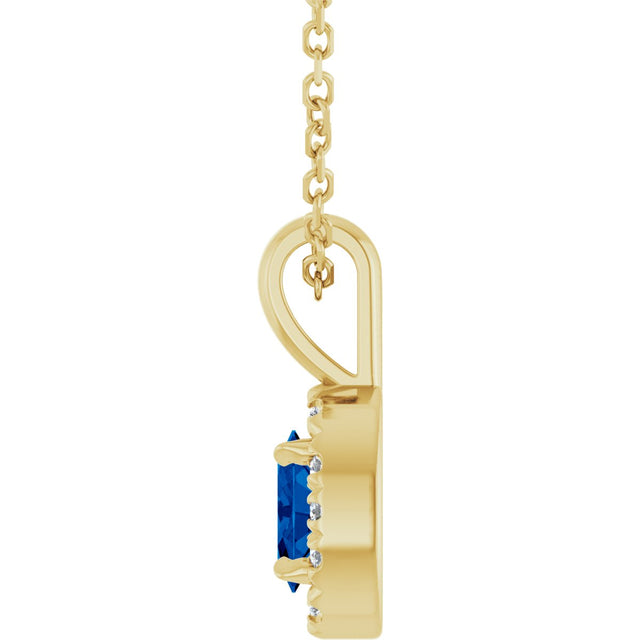 14K Gold Emerald Natural Blue Sapphire Halo-Style Necklace or Pendant - Yellow Gold - view 3