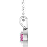 14K Gold Emerald Natural Pink Tourmaline Halo-Style Necklace or Pendant - White Gold - view 3