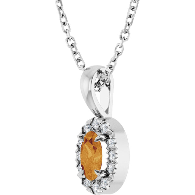 14K Gold Emerald Natural Citrine Halo-Style Necklace or Pendant - White Gold - view 2