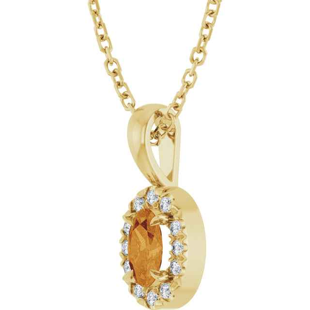 14K Gold Emerald Natural Citrine Halo-Style Necklace or Pendant - Yellow Gold - view 2