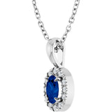 14K Gold Emerald Natural Blue Sapphire Halo-Style Necklace or Pendant - White Gold - view 2