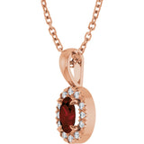 14K Gold Emerald Natural Mozambique Garnet Halo-Style Necklace or Pendant - Rose Gold - view 2
