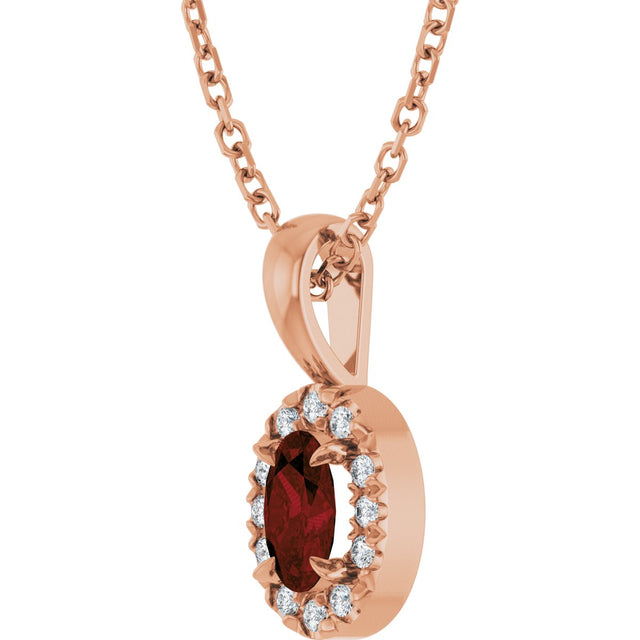 14K Gold Emerald Natural Mozambique Garnet Halo-Style Necklace or Pendant - Rose Gold - view 2