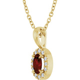 14K Gold Emerald Natural Mozambique Garnet Halo-Style Necklace or Pendant - Yellow Gold - view 2