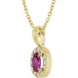 14K Gold Emerald Natural Pink Tourmaline Halo-Style Necklace or Pendant - Yellow Gold - view 2