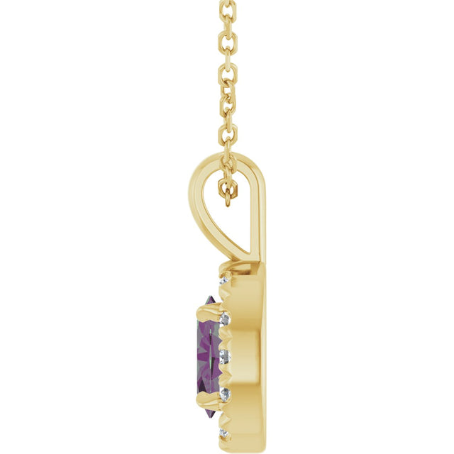 14K Gold Emerald Lab-Grown Alexandrite Halo-Style Necklace or Pendant - Yellow Gold - view 3
