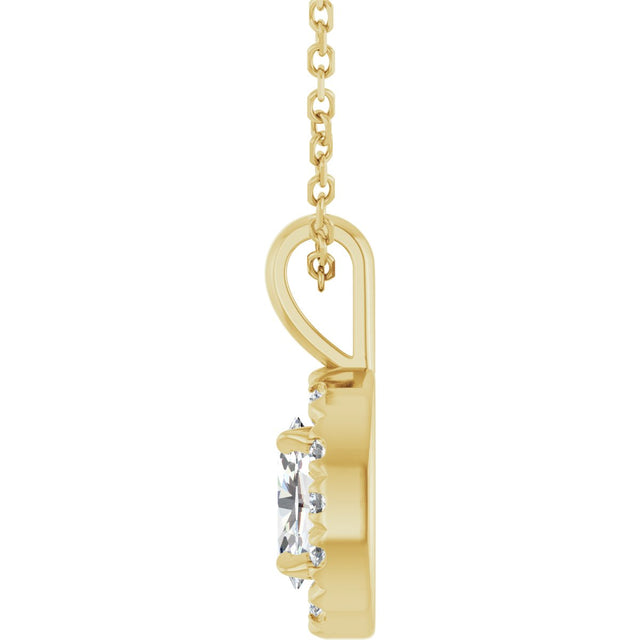 14K Gold Emerald Natural White Sapphire Halo-Style Necklace or Pendant - Yellow Gold - view 3
