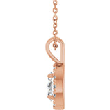 14K Gold Emerald Natural White Sapphire Halo-Style Necklace or Pendant - Rose Gold - view 3