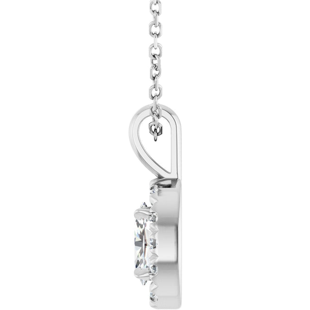 14K Gold Emerald Natural White Sapphire Halo-Style Necklace or Pendant - White Gold - view 3