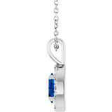 14K Gold Emerald Lab-Grown Blue Sapphire Halo-Style Necklace or Pendant - White Gold - view 3