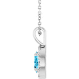 14K Gold Emerald Natural Aquamarine Halo-Style Necklace or Pendant - White Gold - view 3